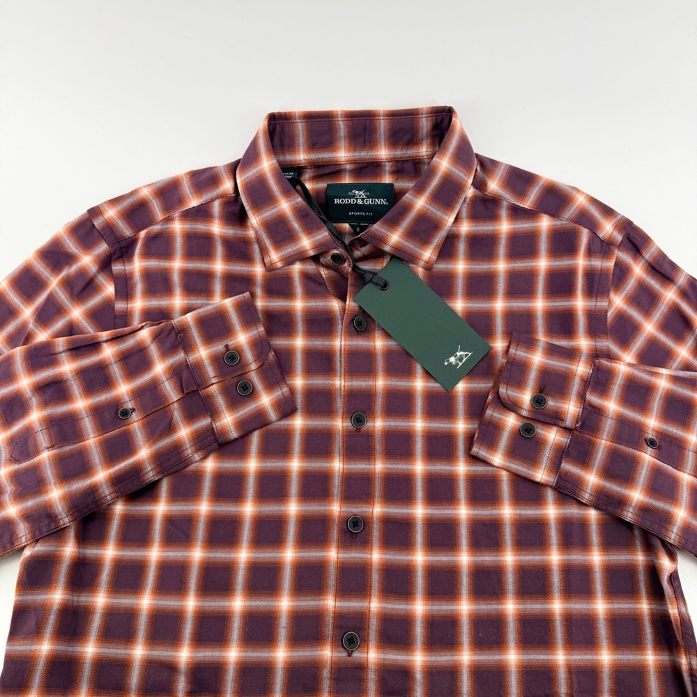 Rodd & Gunn Sports Fit Plaid Button‎ Up Shirt Cotton Bordeaux Purple Small